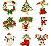 Hicarer 9 Pièces Ensemble d'Épingles de Broche de Noël avec Strass pour Femme, Épingles en Émail Mignon en Cristal Épingles à Bijoux Bonhomme de Neige Cloches Arbres de Noël (Ensemble de Joyeux Noël)