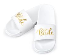 Hicarer Chausson de Mariée Pantoufles de Spa à Bout Ouvert Sandales de Fête de Mariage pour Douche Nuptiale(EU 38-39,Blanc)