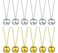 Hicarer Lot de 12 colliers de costume en forme de boule disco des années 70 pour décoration d'intérieur, accessoires de scène, accessoires de jeu, festivals scolaires, cadeaux et fournitures, Acrylique, Pas de gemme