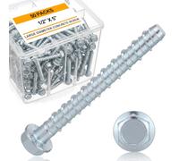 Hicarer Lot de 50 vis à béton de 1,3 x 12,7 cm pour ancrage à la maçonnerie, zinguées très résistantes, grand diamètre, pour ancrage, brique, bloc, terrasse et encadrement, entraînement hexagonal