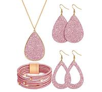 Hicarer Parure de bijoux 4 pièces pour femme avec bracelet multi-rangs en cuir synthétique et boucles d'oreilles, one size, Cuir synthétique et alliage