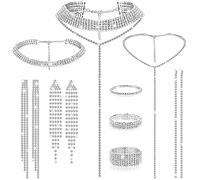 Hicarer Parure de bijoux 9 pièces en strass pour femme - Collier, bracelet, boucles d'oreilles - Accessoire de fête de mariage, as shown in the picture, Comme sur les photos, Comme sur les photos