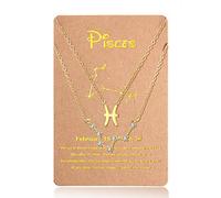 Hicarer Pendentif Signe du Zodiaque - Collier 12 Pléiade en Cristal d'Horoscope d'Astrologie Argent Or avec Carte de Pléiade pour Saint-Valentin (Poissons)