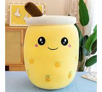 HICAS Peluche Bubble Tea, Kawaii Bubble Tea Peluche Oreiller de Dessin Animé Poupées en Peluche Drôle à Thé au Lait pour Enfant Cadeau d'anniversaire Jaune 50cm