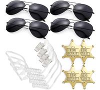 Hiceeden Lot de 4 bagues de sécurité pour bagues de mariage, lot de 3 accessoires policiers espions du FBI, comprend des lunettes de soleil, des badges de sécurité pour bagues, des oreillettes pour