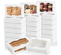 Hiceeden Lot de 50 boîtes à bonbons blanches pour cadeau, boîtes à biscuits avec fenêtre transparente, 20,3 x 13,7 x 5,1 cm pour pâtisserie, beignets, bonbons, biscuits, macarons, chocolat et fraise