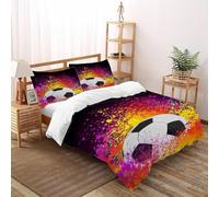 HICENST Ballon de Football Couleur Housse De Couette 3 Pièces Sports Theme Imprimé De Couvre-Lit Microfibre pour Chambre À Coucher Doux Et Confortable avec 2 Taie d'oreiller Super King（260x220cm）