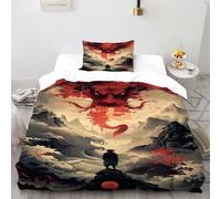 HICENST Dragon Rouge Figure Housse De Couette 2 Pièces Wildlife Animal Theme Housse De Couette Imprimée Et 1 Taie d'oreiller Single（135x200cm）