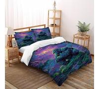 HICENST Jungle des gorilles Housse De Couette 3 Pièces Animal Theme Imprimé De Couvre-Lit Microfibre Adulte avec Fermeture Éclair Et Taies d'oreiller Double（200x200cm）
