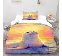 HICEXOR Ciel Phoque Imprimé Parure De Lit Microfibre Super Douce Et Respirante Housse De Couette Animal Theme Marine Animals 2 Pièces avec 1 Taie d'oreiller Single(135x200cm)