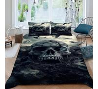 HICEXOR Crâne Crows Housse De Couette 3 Pièces Gothic Themes 3D Motif Imprimé Linge De Lit Microfibre pour Adulte Et Enfant avec 2 Taie d'oreiller King（220x240cm）