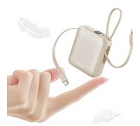 Hichain Mini Batterie Externe USB C, 22.5W Chargeur Externe 10000mAh Powerbank avec 2 Câbles Intégrés, Affichage LED, Power Bank pour MacBook, iPhone 16/15, Samsung Galaxy S25, iPad, Tablet (Or)