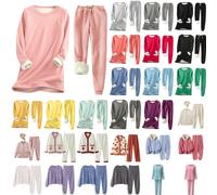 HICItro Ensemble de pyjama chaud pour femme avec doublure en polaire, manches longues, col rond, pull épais, taille haute, vêtement de détente, 01_bleu, M