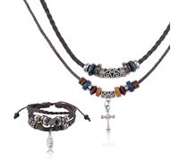 HICOHAND Fairy Grunge Bible Bracelet collier, 1 bracelet en forme de poisson, 1 collier en croix, bracelet multicouche en cuir tissé à la main, bijoux en perles pour femme