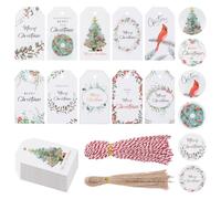 HICOHAND Lot de 100 étiquettes cadeaux de Noël en papier avec ficelle, étiquettes de nom de Noël avec ficelle attachée à l'aquarelle Plante Joyeux Noël saisonniers à suspendre pré-perforées avec trous
