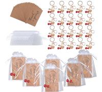 HICOHAND Lot de 20 porte-clés en forme de cerise rouge avec sac en organza, étiquettes de remerciement, cadeaux pour invités, mariage, fête prénatale, fête d'anniversaire
