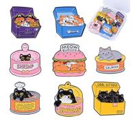 HICOHAND Lot de 8 broches en alliage pour nourriture en forme de chat - Pour hamburger - Cadeau pour les amoureux des animaux domestiques - Série de bijoux amusants en émail - Cadeau de Noël et