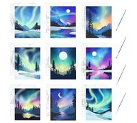 HICOHAND Lot de 9 toiles pré-dessinées - Motif aurore de la forêt - Avec 4 pinceaux
