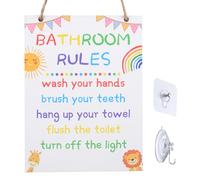 HICOHAND Panneau de salle de bain amusant et coloré pour enfants - Décoration murale en bois - Avec inscription « Warning the Kids to Wash »