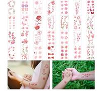 HICOHAND Tatouage Temporaire Autocollant, 28 Feuilles Thème Fleur de Pêche 105 * 60mm/4.13 * 2.36in Waterproof Temporary Tattoo Sticker for Women Girls Long-lasting Creative Removable Tattoo Stickers