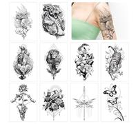 HICOHAND Tatouage temporaire Avatar de Dieu, 10 PCS Tatouages temporaires Fausses Fleurs Semi Permanentes Manches Demi Bras Tatouages Temporaires Colorés Pour Hommes Femmes Adultes