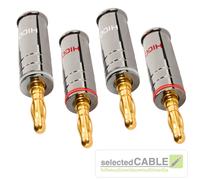 HICON 4er Set Fiche Banane Vrai or Plaqué Max Ø de Câble 4,2mm HI-BM04 Rouge Ntl
