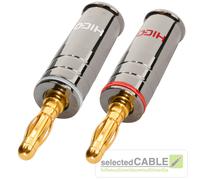 HICON Lot de 2 Fiches Bananes 1:1 Équipment Chrom Codées Rouge/Blanc Dorées