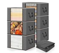 hicoosee Lot de 6 boîtes de rangement de 90 L, pour placard, peu encombrant, pliable, avec poignée renforcée, organiseur d'armoire, boîtes de rangement pour couvertures, literie, gris