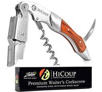 HiCoup Tire Bouchon Sommelier - Ouvre Bouteille de Vin avec Coupe Capsule - Limonadier Professionnel en Acier Inoxydable avec Manche en Bois Pakka Naturel