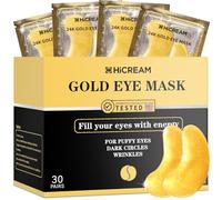 Hicream Lot de 60 patchs pour les yeux en or 24 carats - Masque anti-rides pour le vieillissement, le collagène, l'acide hyaluronique, les cernes, les poches et