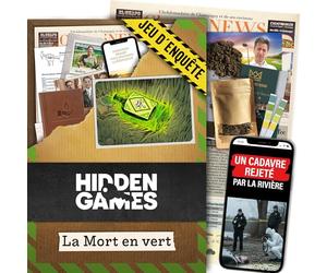 Hidden Games Dossiers Criminels - La Mort en Vert - Jeu d'enquête | Un corps, une ville sous le choc. Sachet de terre à analyser, chat en direct. Dossier criminel. 1-6 joueurs, dès 14 ans