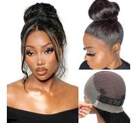 Hidden Straps Perruque Cheveux Humain 360 Full Lace Front Human Hair Wig With Drawstring，Invisible Strap 200% Densité Straight Perruque Femme Naturelle Black Pre Plucked With Baby Hair 28 pouces（71cm）