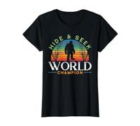 Hide and S hampion du Monde Bigfoot Yeti Sasquatch T-Shirt Graphique avec Valeur, Femme, Noir, S