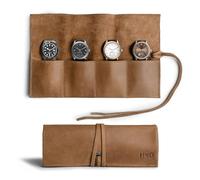 Hide & Drink, Leather Watch Roll Organizer Handmade from Full Grain Leather, Holds Up to 4 Watches, Easy Carry On Watchlover Storage (Single Malt Mahogany)