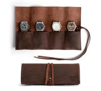 Hide & Drink Organiseur de montre en cuir fait à la main à partir de cuir pleine fleur, peut contenir jusqu'à 4 montres, facile à transporter, marron (Bourbon Brown)
