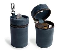 Hide & Drink, Tirelire en cuir pleine fleur, faite à la main (bleu ardoise)