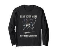 Hide Your Mom The Alpha is Here Wolf Male Werwolf Meme Manche Longue