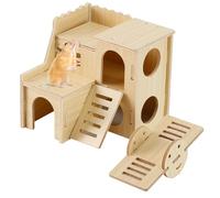 Hideout Cage en bois pour hamster, cochon d'Inde et balançoire, cabane à deux étages avec toboggan, jouets à mâcher pour hamster, rats, plateforme pour hamster pour gerbilles naines (deux étages)