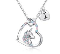 Hidepoo Collier licorne pour filles et filles - Collier avec pendentif en forme de cœur coloré en zircone cubique pour fille, adolescente, petite fille, cadeau d'anniversaire, Plaqué or blanc 14 ct