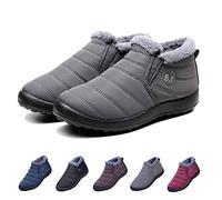 HIDRUO Boojoy Winter Boots, Winter Warm Anti-slip Ankle Booties, Waterproof Slip on Outdoor Fur Lined Snow Shoes for Women (Gray, 45)