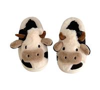HIDRUO Cartoon Cow Slippers, Cute Fuzzy Animal Slippers for Indoor Outdoor Warmth in Winter (40-41)