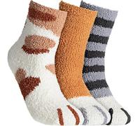 HIDRUO Cat Claw Socks, Women's Fuzzy Socks Cozy Soft Fluffy Cute Animal Slipper Socks, Sleeping Warm Socks (3 Pairs B)