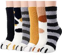HIDRUO Cat Claw Socks, Women's Fuzzy Socks Cozy Soft Fluffy Cute Animal Slipper Socks, Sleeping Warm Socks (6 Pairs)