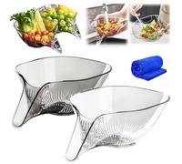 HIDRUO High Temperature Resistant Kitchen Essentials Drainage Basket, Multifunctional Kitchen Drain Basket with Strainer Container for Pasta, Fruit, Salad (Grey+Transparent)