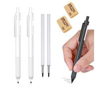 HIDRUO Inkless Pencil, Infinity Pencil with Eraser, Unlimited Writing Pencil, Long Lasting Magic Reusable Pencils for Writing, Drawing, Drafting, Home Office School Supplies (2PCS, White)