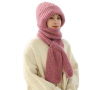 HIDRUO Integrated Ear Protection Windproof Cap Scarf, Winter Ears Beanie Hat, Warm Conjoined Ear Protection Knitted Hat (Pink)