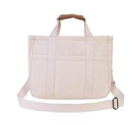 HIDRUO Moonelo Everything Bag, Multi Pocket Canvas Tote Bag with Zipper, Large Capacity Casual Shoulder Handbag (White)