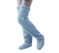 HIDRUO Teddy Legs Long Socks Over Knee High Fuzzy Socks Warm Winter Soft Thick Comfy Fleece Non-Slip Home Socks (Blue)