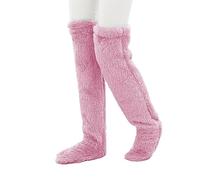 HIDRUO Teddy Legs Long Socks Over Knee High Fuzzy Socks Warm Winter Soft Thick Comfy Fleece Non-Slip Home Socks (Pink)