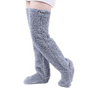 HIDRUO Teddy Legs Long Socks Over Knee High Fuzzy Socks Warm Winter Soft Thick Comfy Fleece Non-Slip Home Socks (Gray)